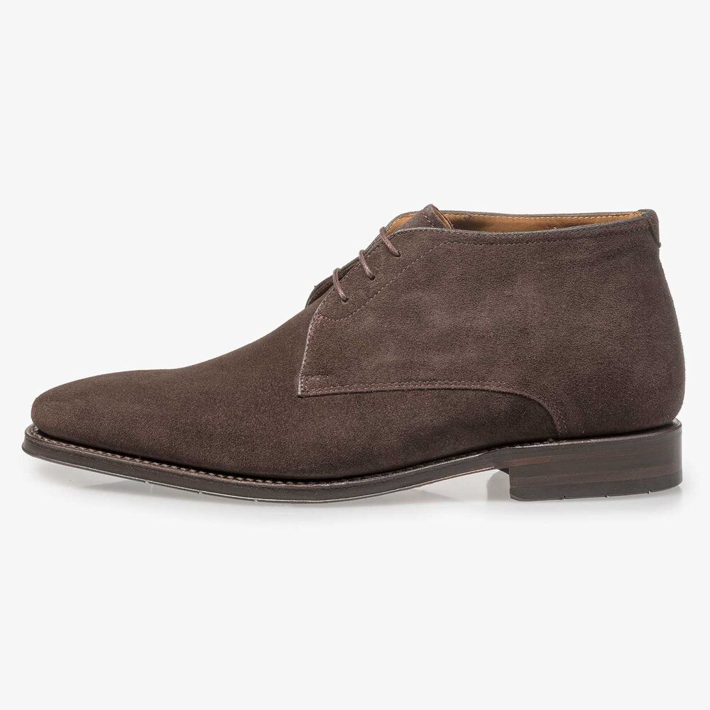 Dark brown waxed suede leather lace shoe