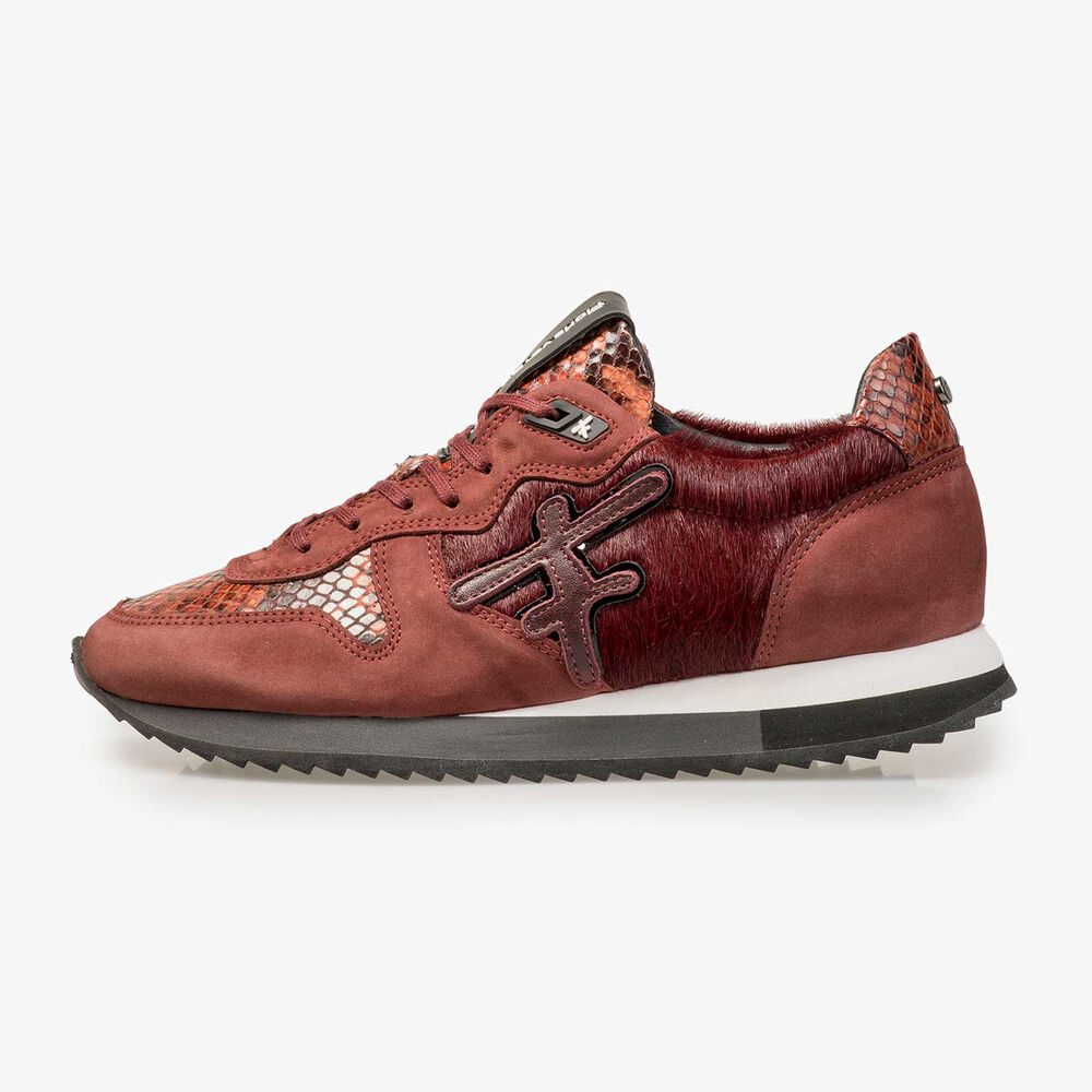 Bordeaux red leather sneaker with pony hair