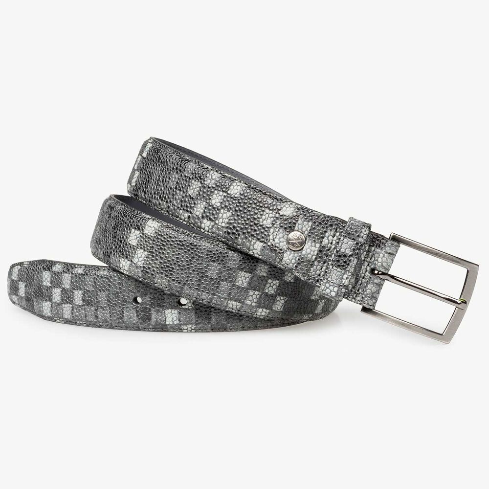 Grey printed calf’s leather belt