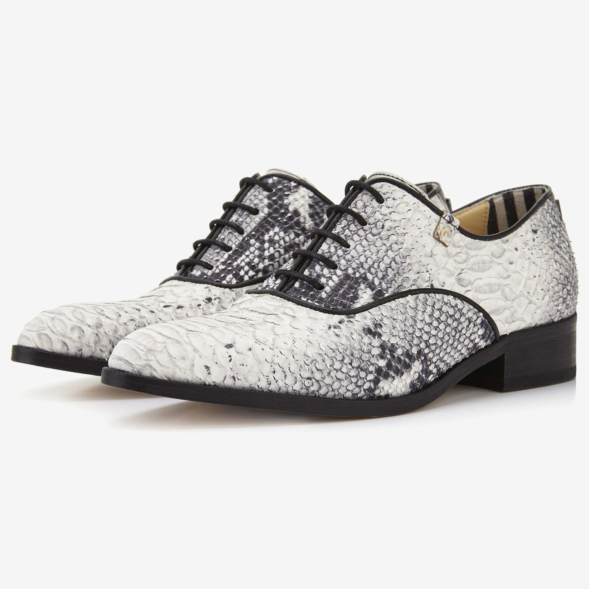 Grey snake print women s lace up shoe 85073 02 Floris van Bommel