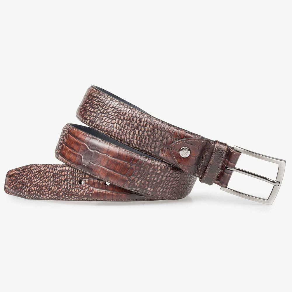 Dark brown belt with croco print