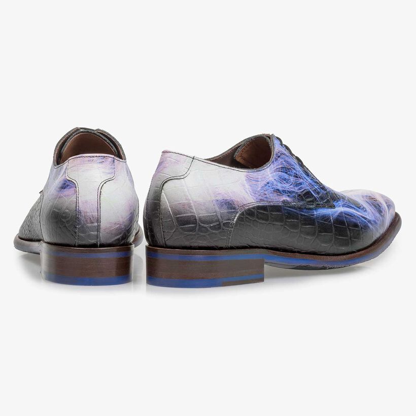 Premium purple calf leather lace shoe with lightning bolt print