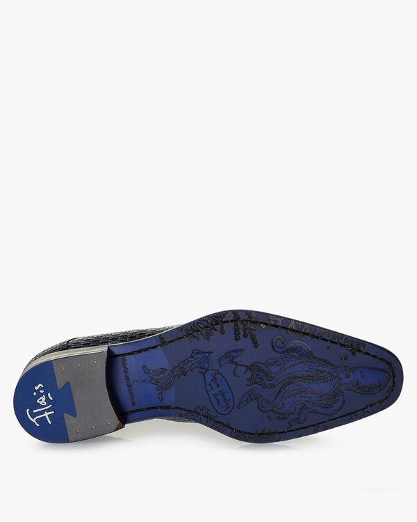 Veterschoen metallicprint donkerblauw