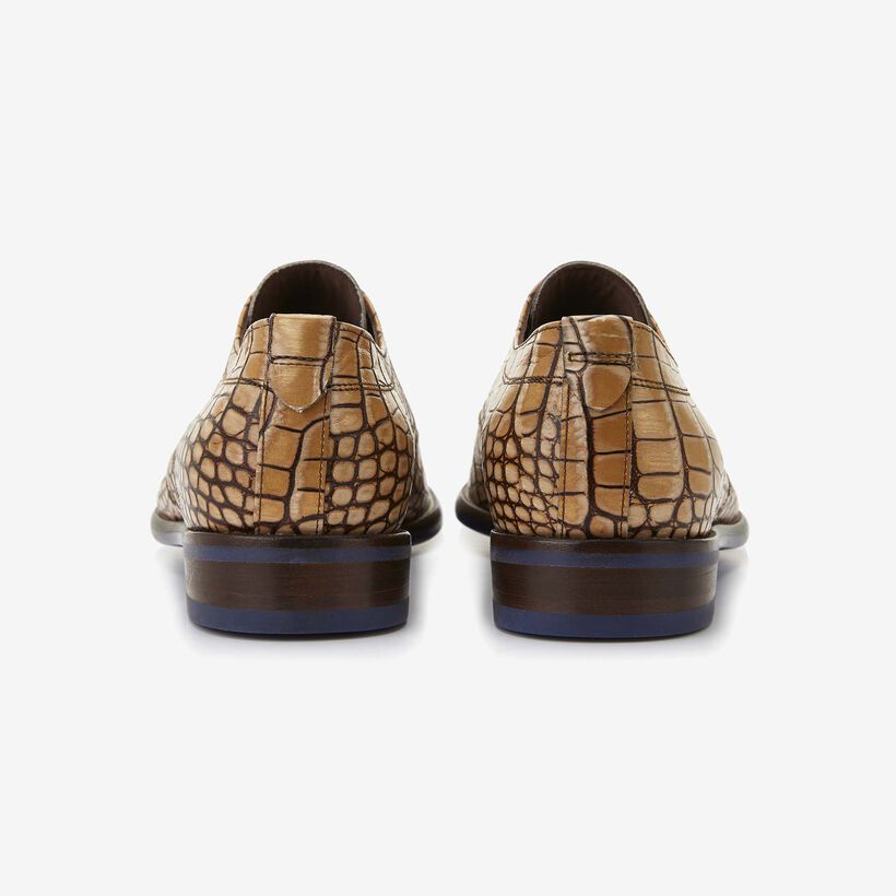 Floris van Bommel zandkleur crocoprint heren veterschoen
