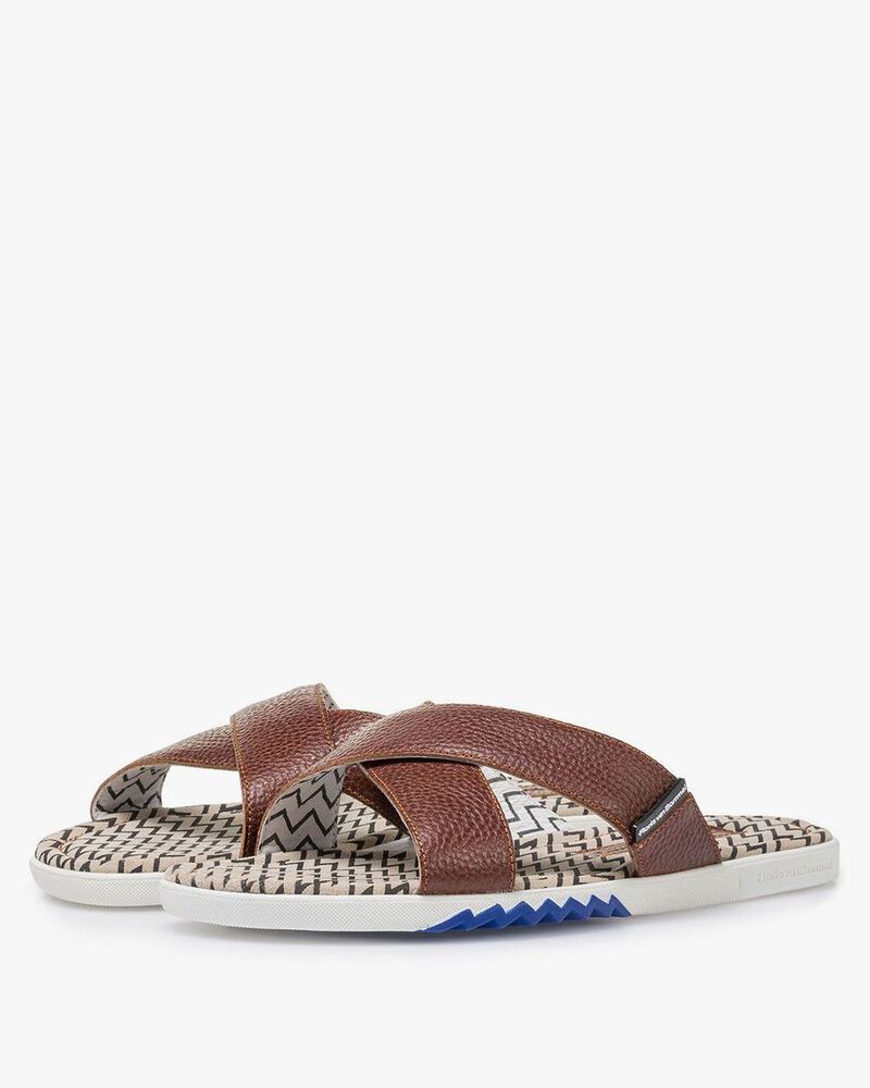 Kalfsleren kruisband slipper