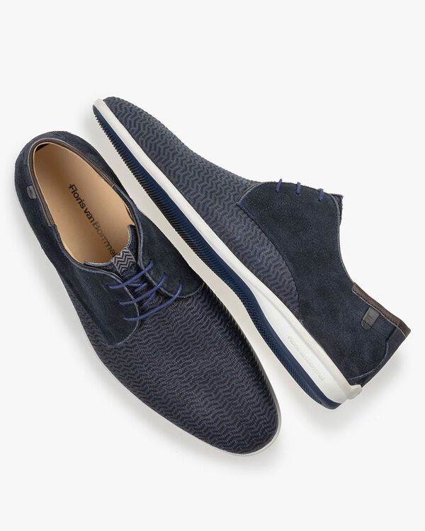 Veterschoen geprint nubuck blauw