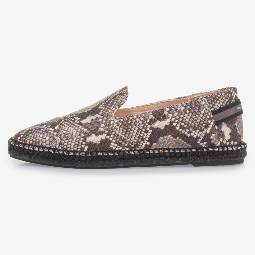 Bruin/witte leren espadrille met snakeprint