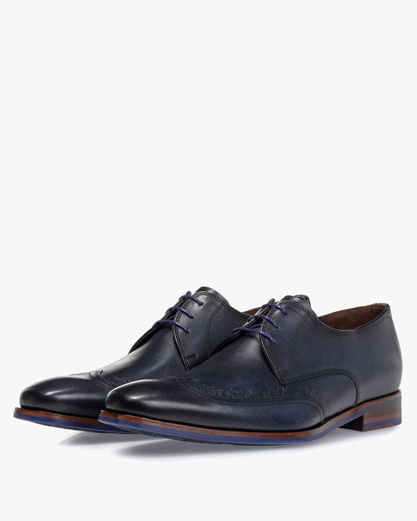Lace shoe blue calf leather