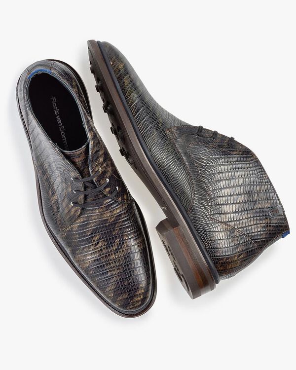Boot lizard print dark green