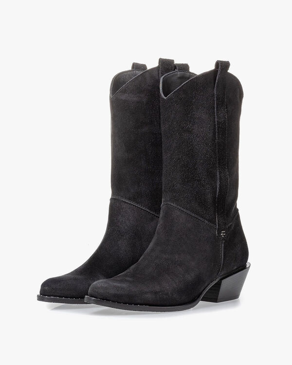 Western boot black suede leather