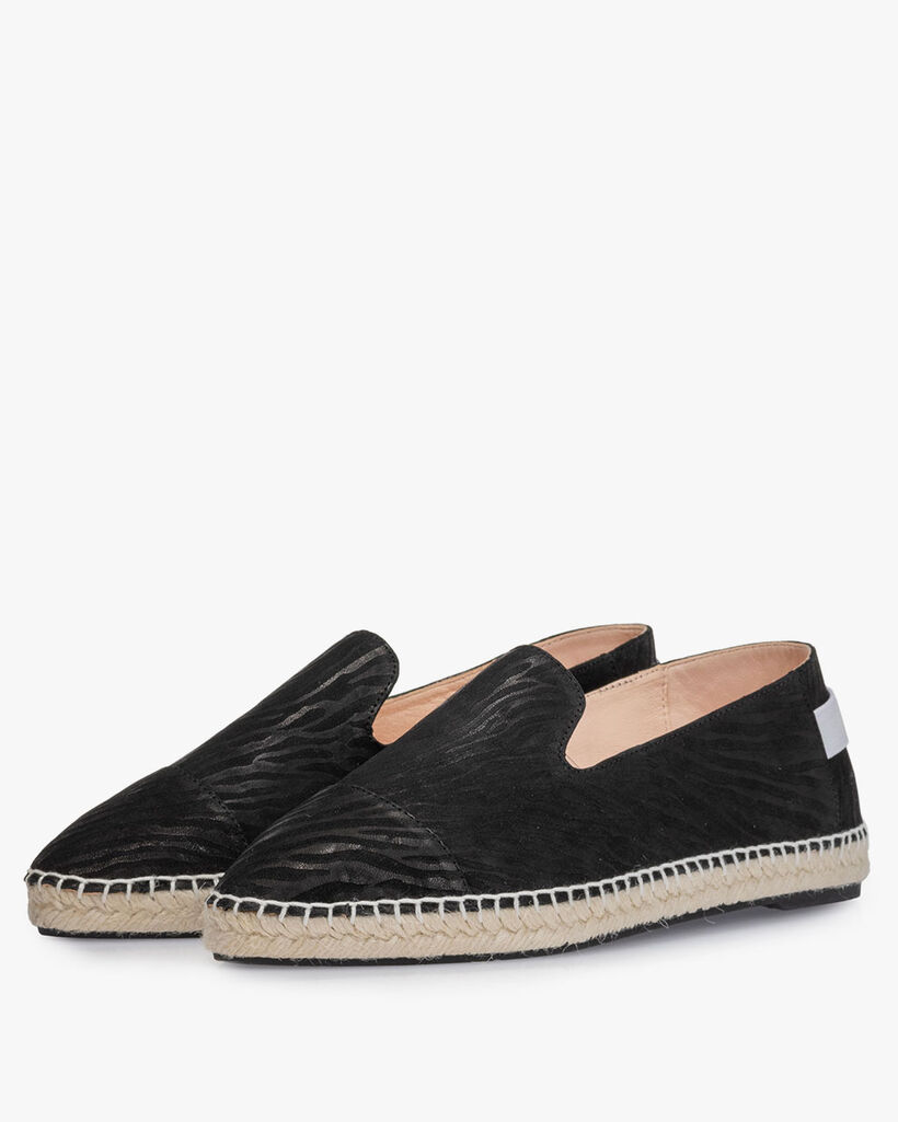 Espadrille geprint leer zwart