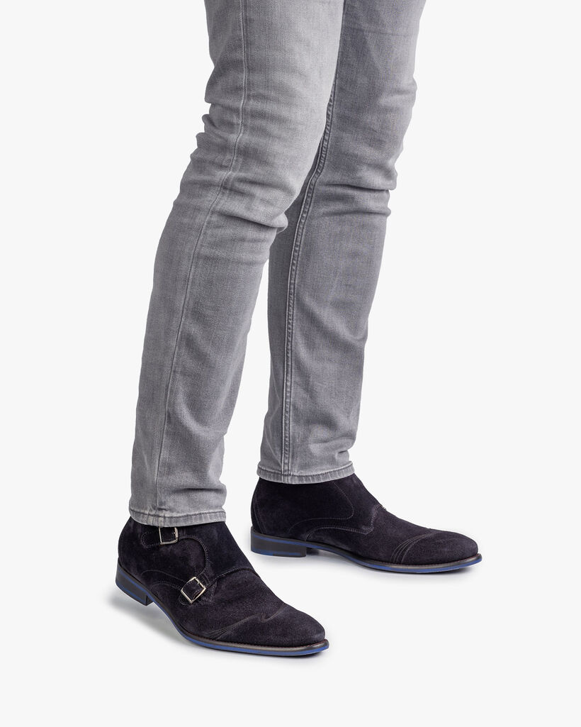 Buckle shoe blue suede leather