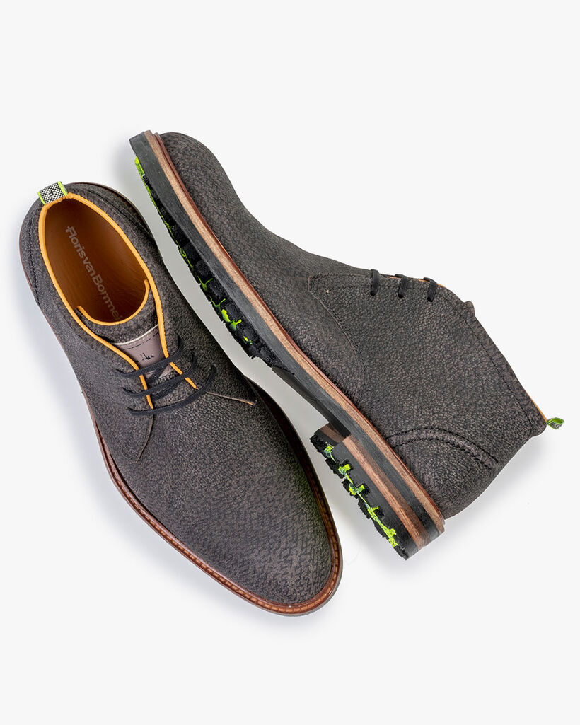 Veterboot geprint leer donkergrijs