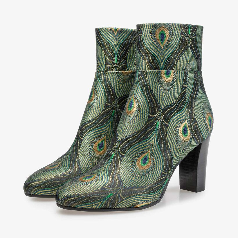 Ankle boots with peacock print