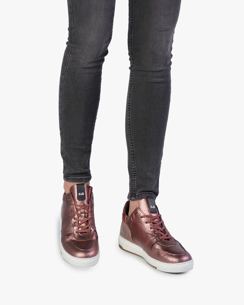 Sneaker craquel&eacute; leer roze