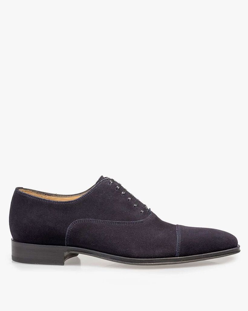 Dark blue calf suede leather lace shoe
