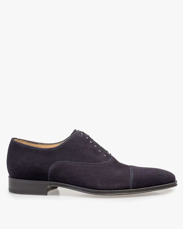 Dark blue calf suede leather lace shoe
