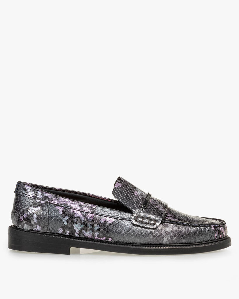 Loafer reptielenprint donkergrijs