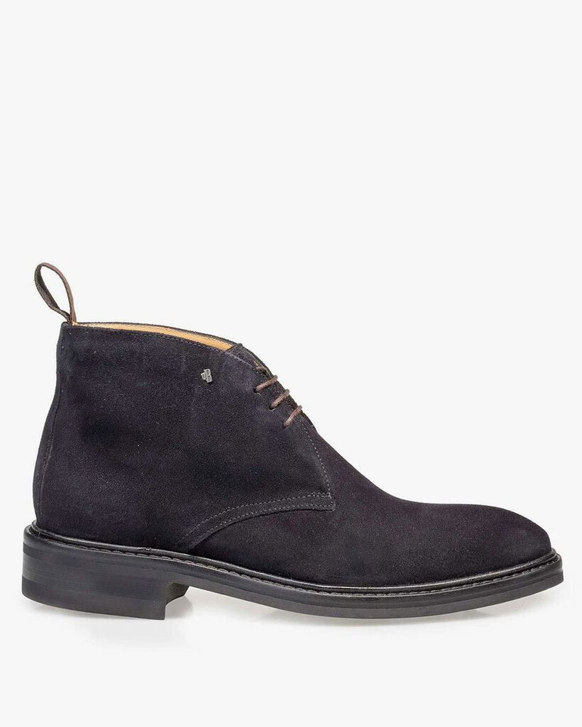 Dark blue suede leather lace boot