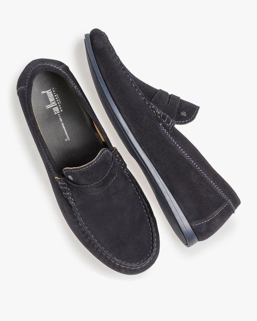 Dark blue suede leather loafer