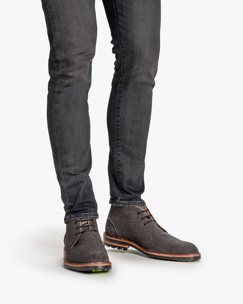 Veterboot geprint leer donkergrijs