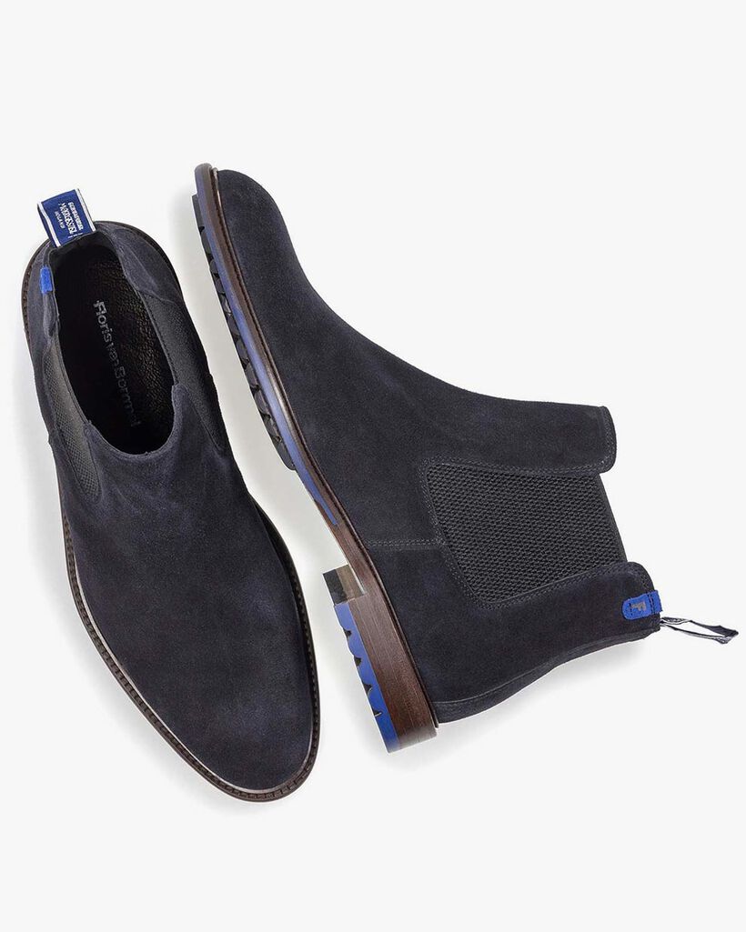 Blauwe su&egrave;de chelsea boot