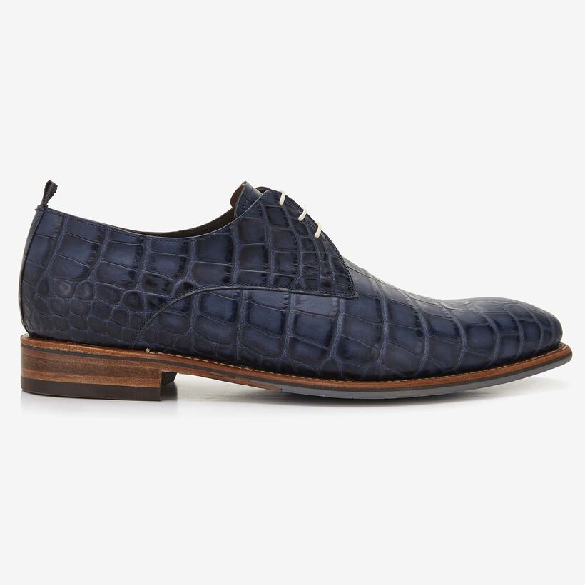 Floris van Bommel dark blue crocodile print men's lace-up shoe