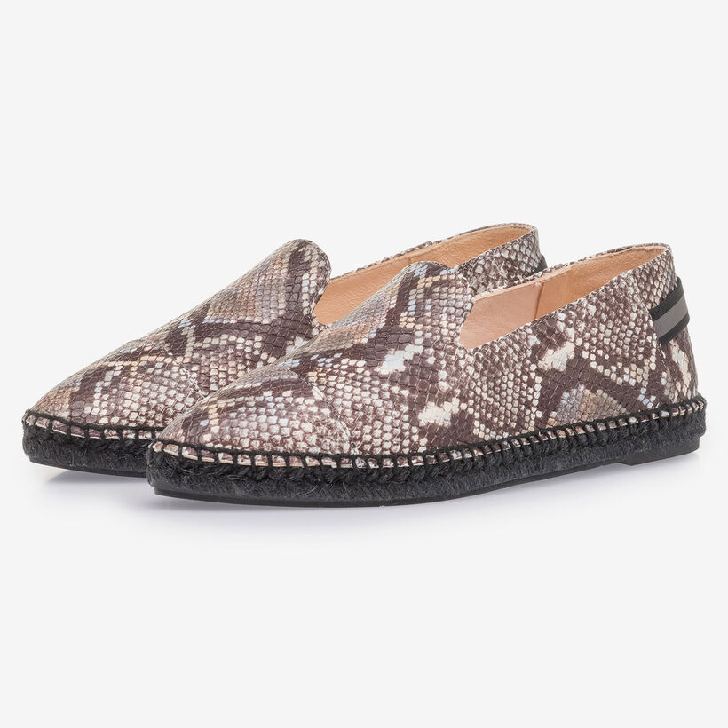 Bruin/witte leren espadrille met snakeprint