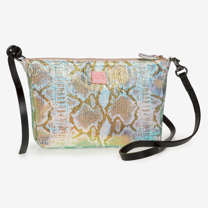 Leren tas met groen/gouden metallicprint