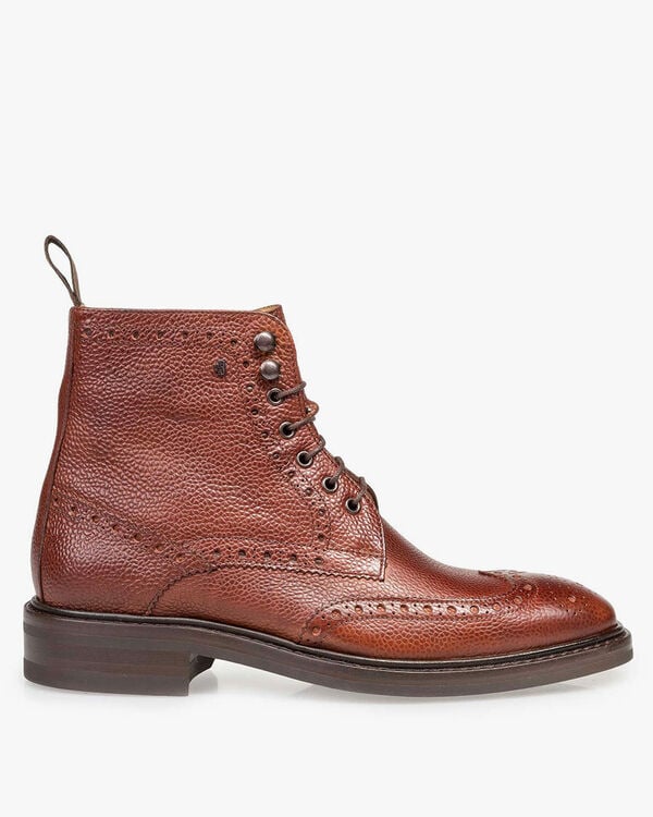 Boot printed leather cognac