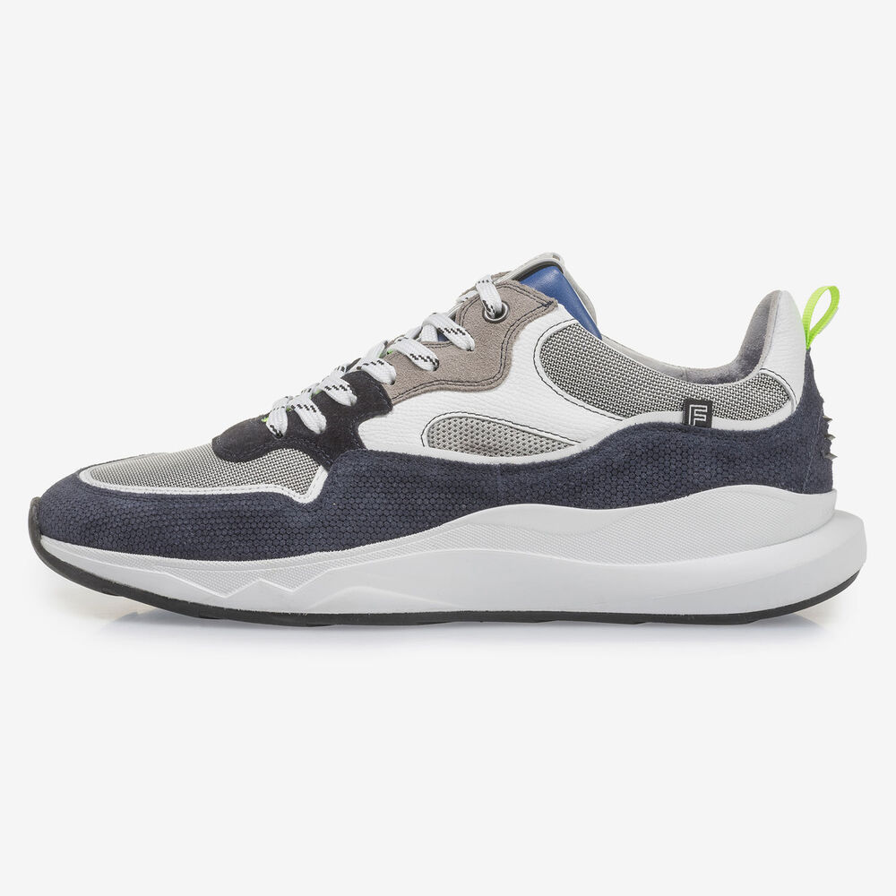 Blue and grey suede leather sneaker