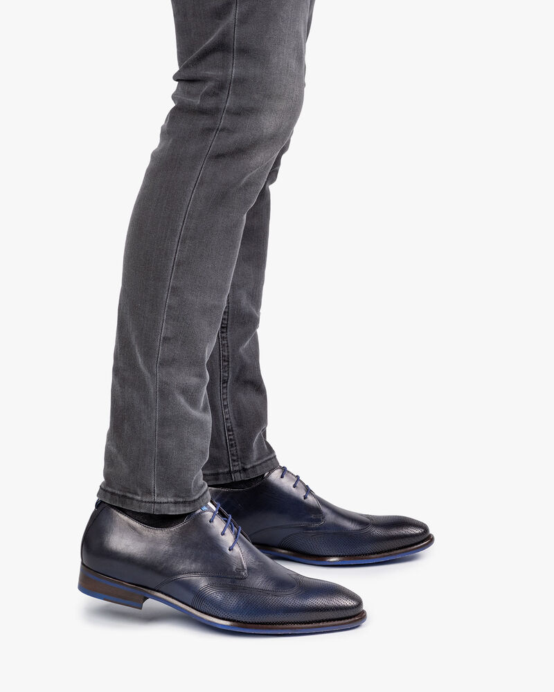 Lace shoe calf leather dark blue