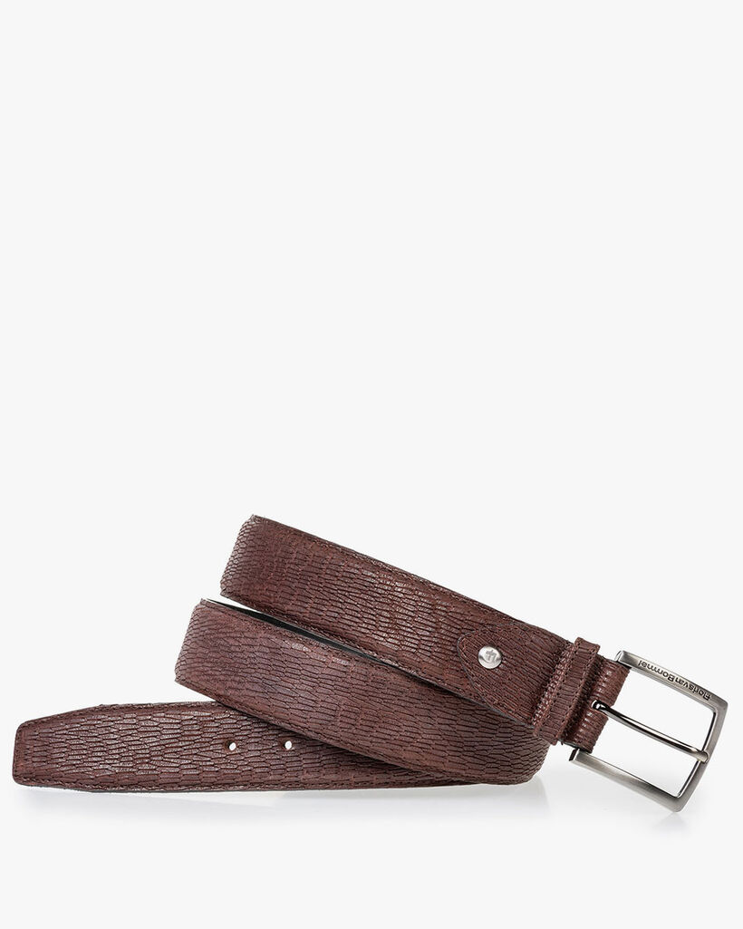 Bruine riem met print nubuck