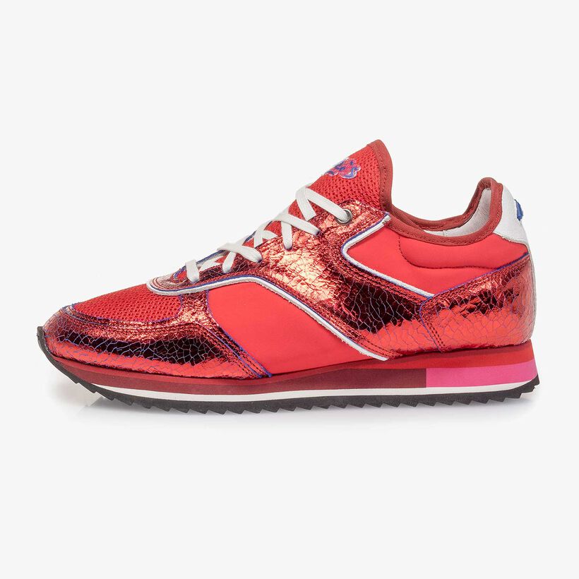 Red metallic leather sneaker with changing effect