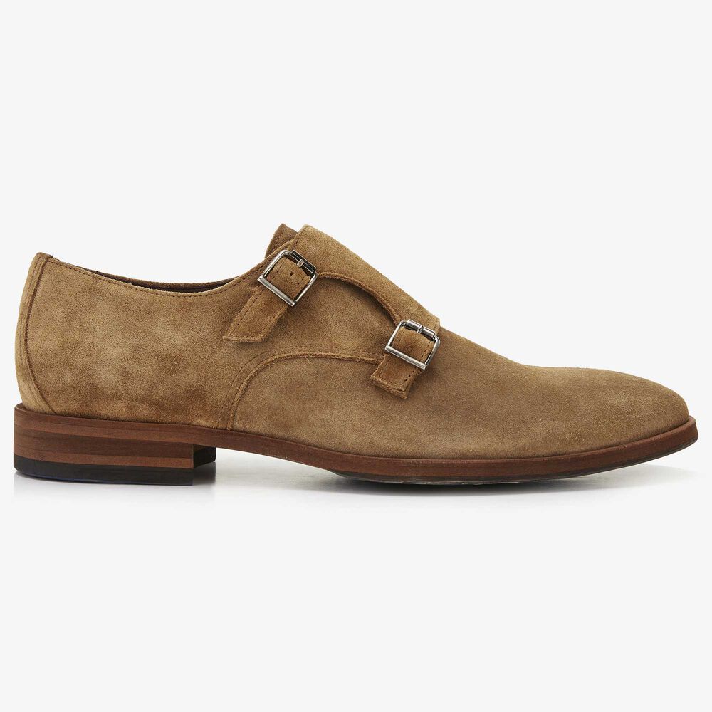Floris van Bommel sand coloured suede men's buckled shoe