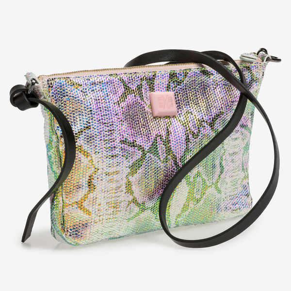 Leren tas met groen/gouden metallicprint