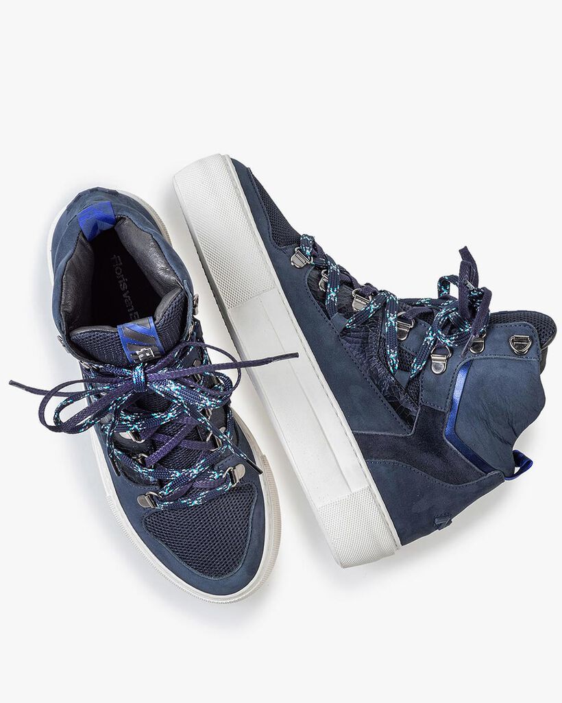 Halfhoge sneaker nubuckleer blauw