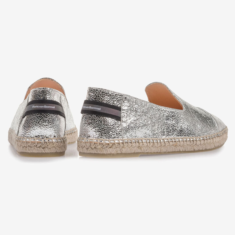 Zilveren leren espadrille met metallicprint