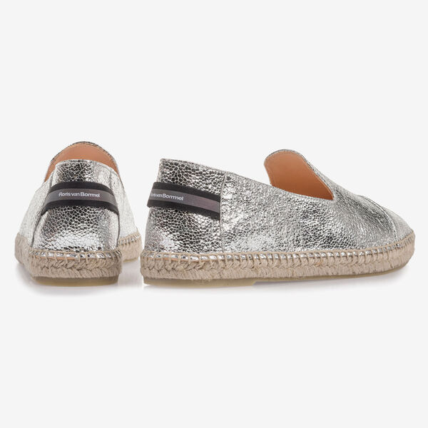 Zilveren leren espadrille met metallicprint