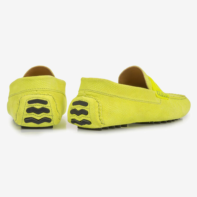 Premium fluorescent yellow leather moccasin