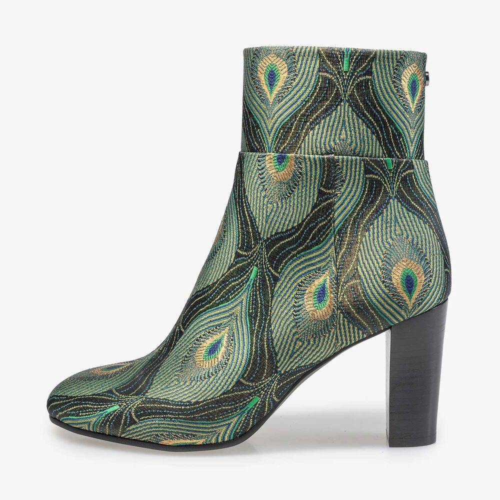Ankle boots with peacock print
