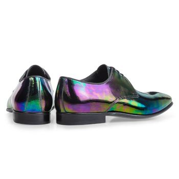 Lace shoe multi-colour patent leather