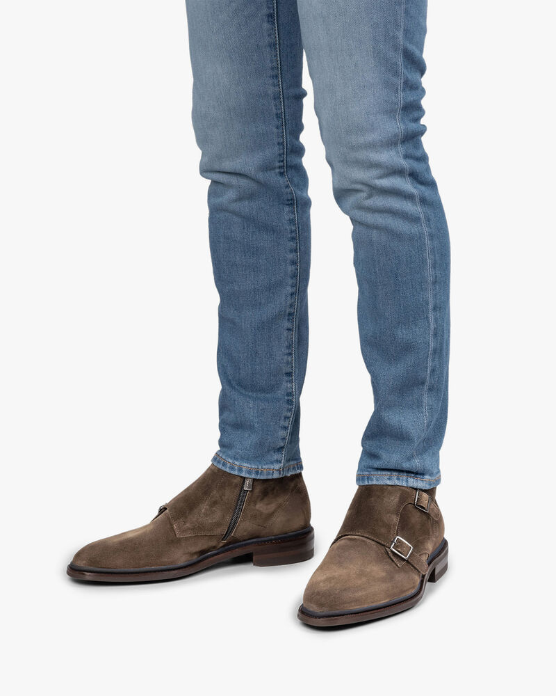 Taupe-coloured suede monk strap