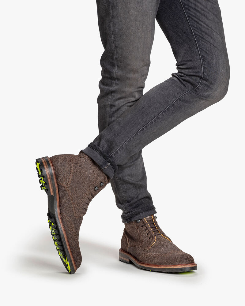 Lace boot printed leather brown