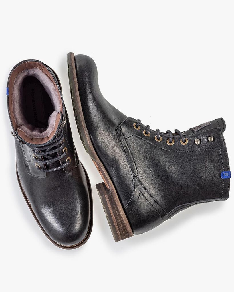 Lambskin lined black lace boot