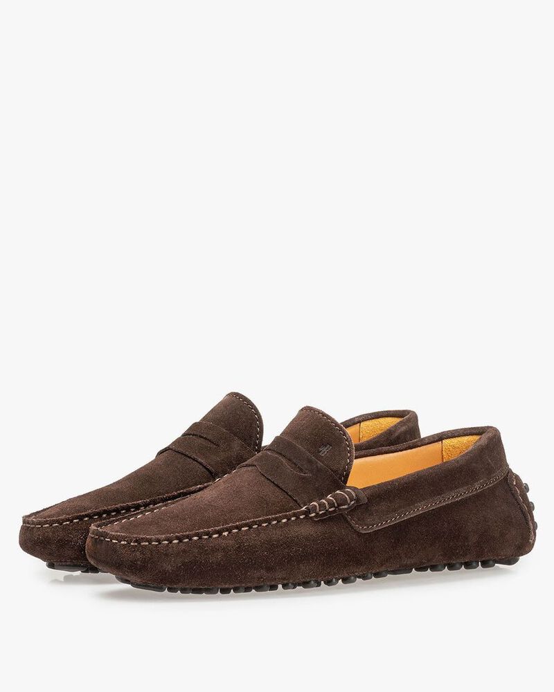 Dark brown suede leather moccasin
