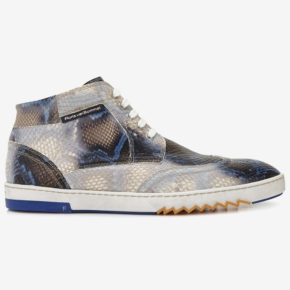 Floris van Bommel blue snake print men's sneaker boot