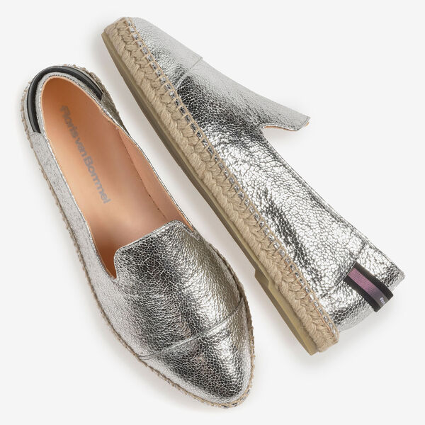 Zilveren leren espadrille met metallicprint