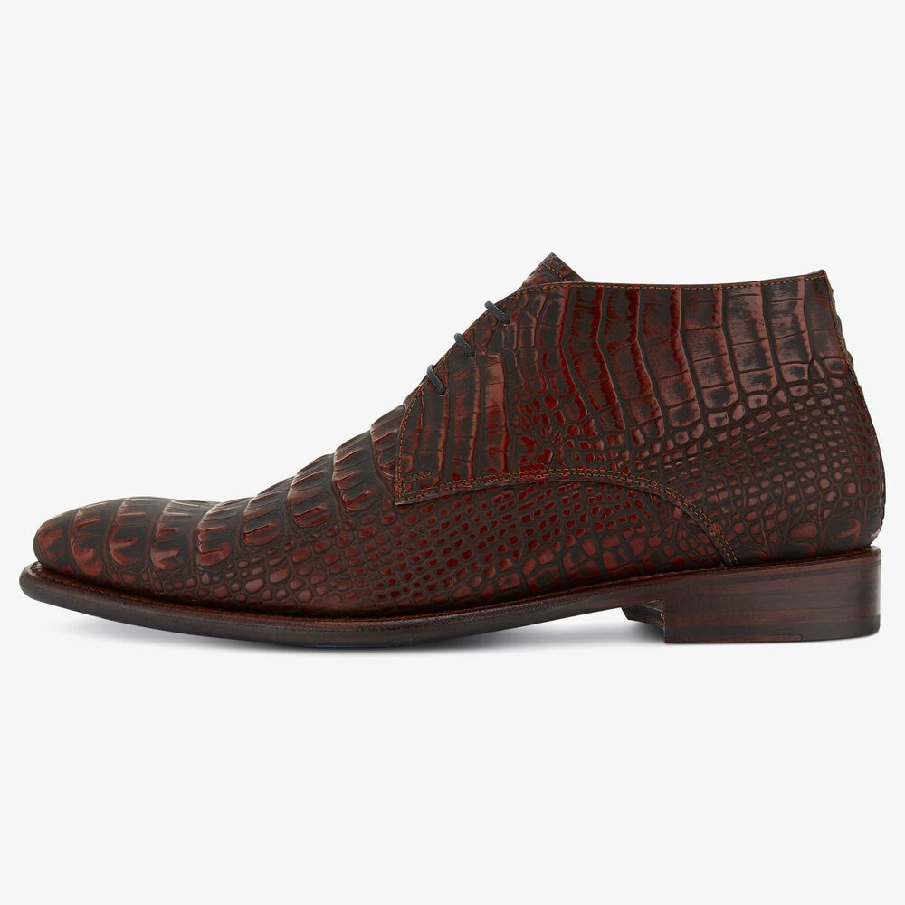 Floris van Bommel brown/black leather men’s lace boot with crocodile print