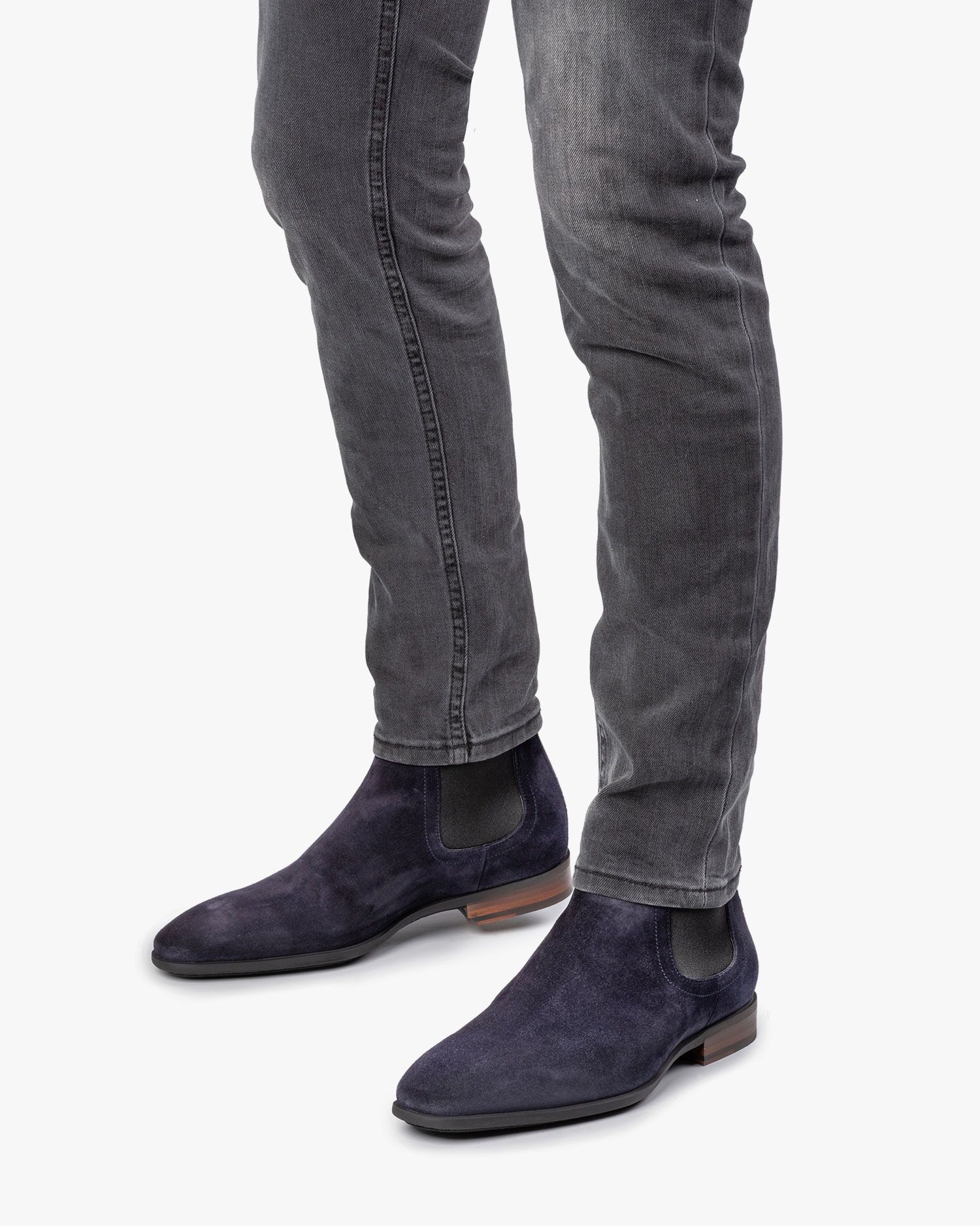 Blauwe gewaxt suède chelsea boot SBM-60003-41-01 | Van Bommel Official®